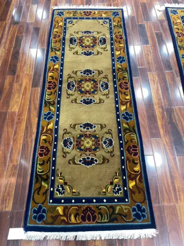 Tibetan Floral Medallion Runner – Khaki Field